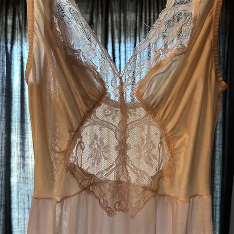 Vintage Olga Bodysilk Maxi Slip Dress With Lace Depop