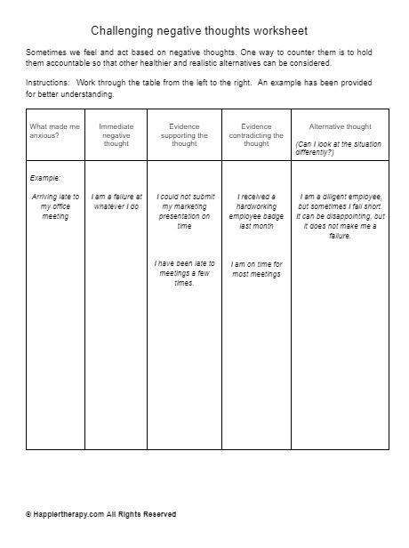 Challenging Negative Thoughts Worksheet Happiertherapy Worksheets