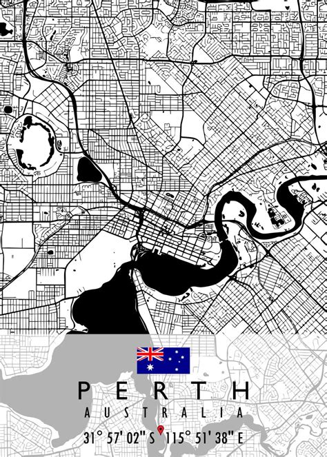 PERTH MAP AUSTRALIA Poster Picture Metal Print Paint By Artistic