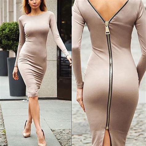 Spring New Large Size Bodycon Dress Solid Color Round Neck Long Sleeve