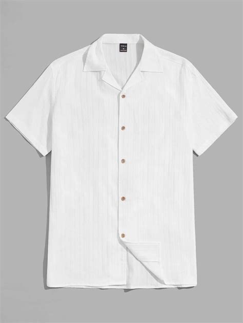 White Men's Solid Button Up Shirt