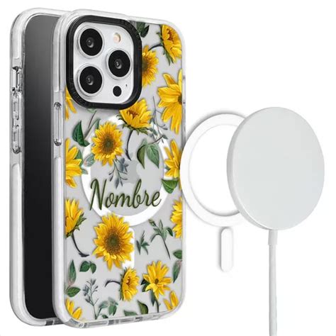 Funda Para Iphone Magsafe Girasoles Personalizada Con Nombre Env O Gratis