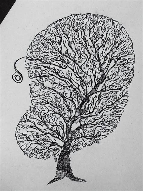 An Ink Pen Drawing Of An Acorn That Turns Into A Tree Stable