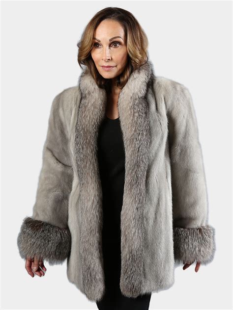 Womens Cerulean Mink Fur Jacket W Indigo Fox Estate Furs