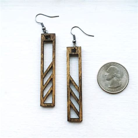 Wood Rectangle Earrings Dangle Drop Earrings Etsy Uk