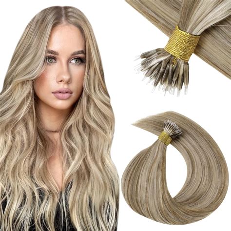 Vivien Nano Hair Extensions Human Hair 16 Inch Highlights Blonde Nano