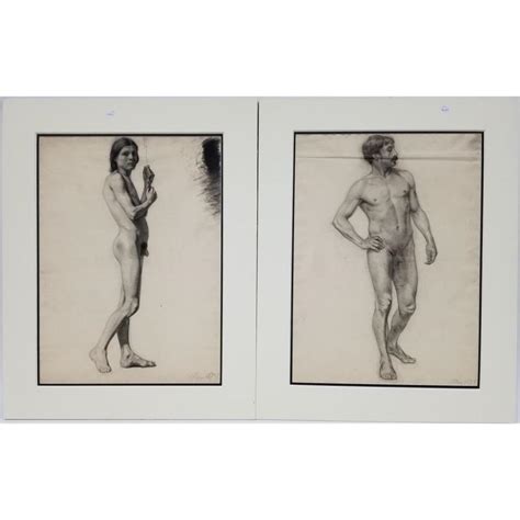 Lot Male Nude Paintings By Henry Leland American