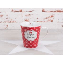 Happy Mug Becher Mit Henkel Super Tante In Rot Mit Wei En Blumen Von