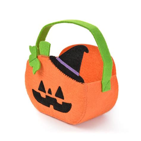 Cubo De Fieltro Calabaza Para Dulces Y Caramelos Halloween Modecor