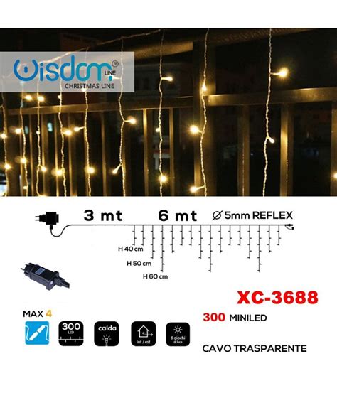 Tenda Luminosa Natalizia Miniled Luce Calda Cavo Trasparente Xc