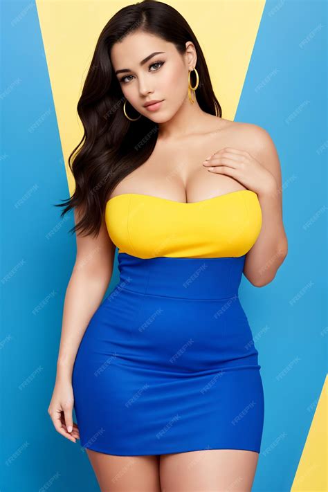 Premium Ai Image Beauty Curve Plus Size Fat Woman In A Blue Mini