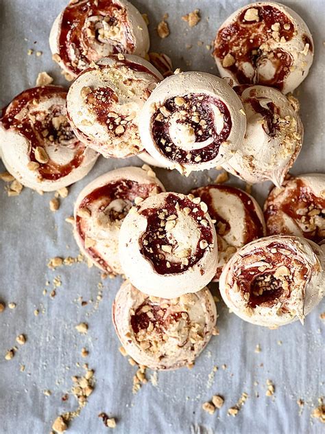 Peanut Butter Jelly Swirled Meringues