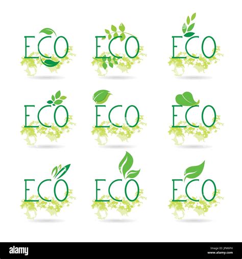 Eco Friendly Organic Natural Bio Product Web Icon Set Green Logo Collection Stock Vector Image