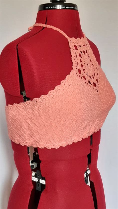 Crochet Peach Crop Top Bustier Crop Top For Festival T For Her Etsy