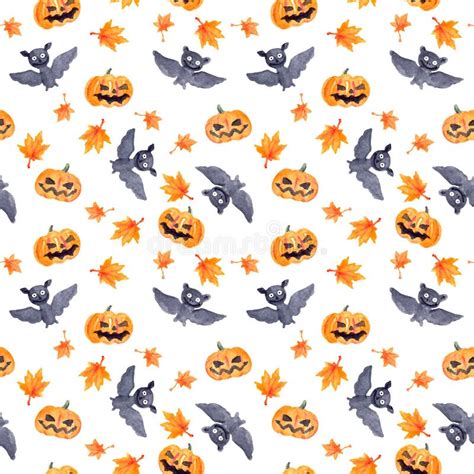 Modello Senza Cuciture Di Halloween Zucca E Pipistrello Acquerello