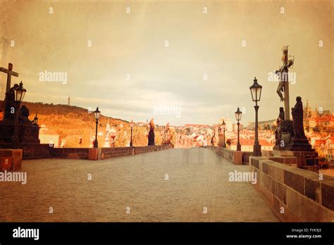 Retro Style Prague View With Charles Bridge Stock Photo Alamy