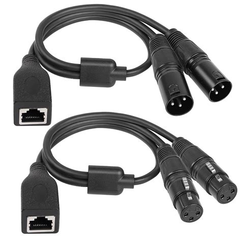 Gelrhonr Dual Xlr 3pin Male To Rj45 Female Adapter Cablerj45 Female To Dual Dmx Xlr