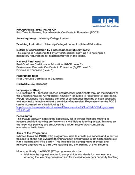 Programme Specification Awarding Body Teaching Institution