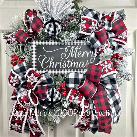 Black And White Buffalo Plaid Checked Farmhouse Christmas Etsy