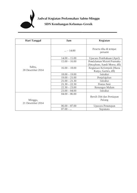 Docx Jadwal Kegiatan Perkemahan Sabtu Dokumen Tips