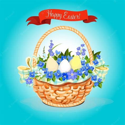 Premium Vector Easter Eggs And Flowers Bunch Basket Vector Poster