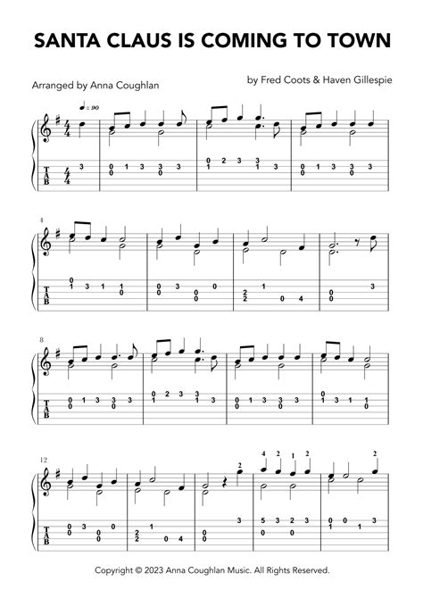 Santa Claus Is Comin To Town Arr Anna Coughlan Sheet Music Michael Buble Guitar Tab