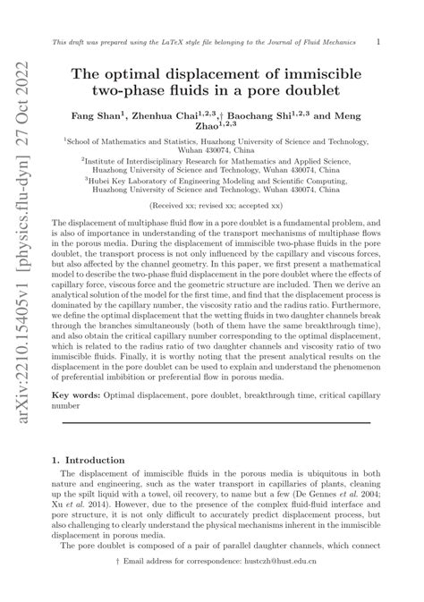 Pdf The Optimal Displacement Of Immiscible Two Phase Fluids In A Pore