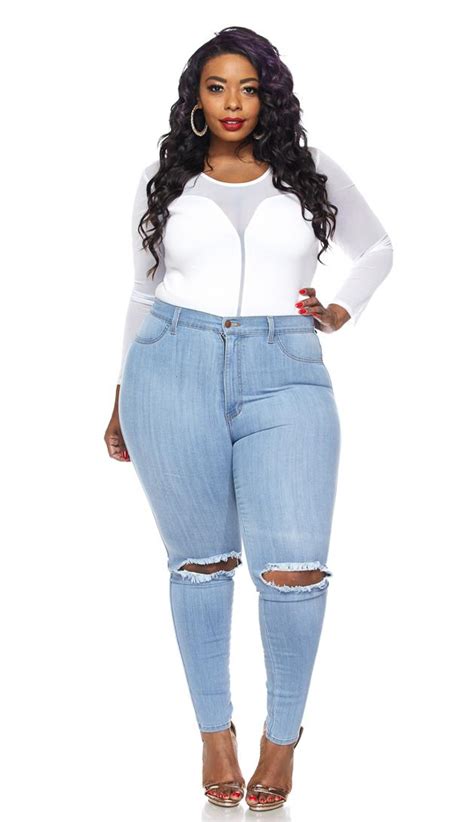 Plus Size Ripped Knee Super High Waisted Skinny Jeans Light Blue