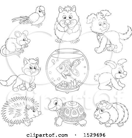 Clipart of Black and White Cute Pet Animals - Royalty Free Vector ...