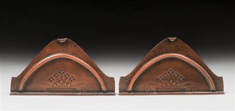 Roycroft Secessionist Flowers Hammered Copper Bookends C1915