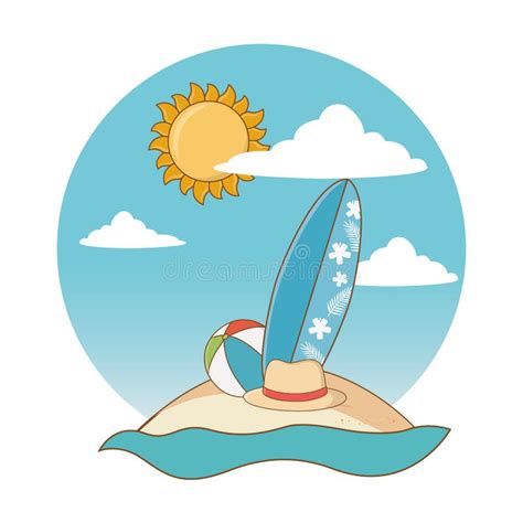 Summer And Beach Cartoons Elements In Black And White Stock Vector