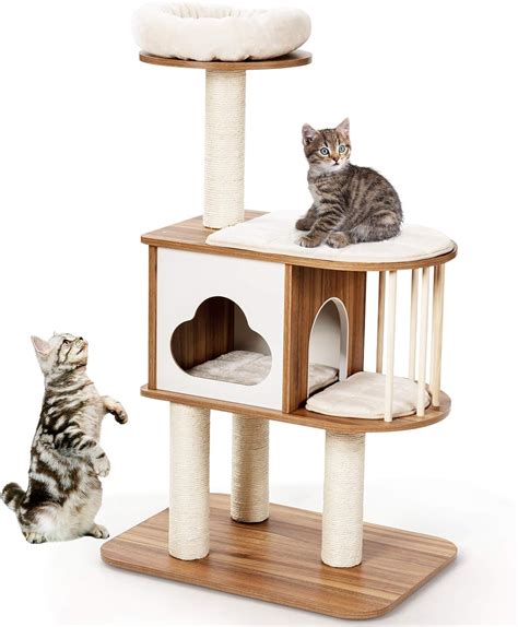 Buy Tangkula Modern Wood Cat Tree 46 Inches Cat Tower With Platform