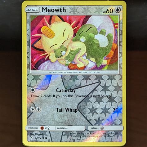 Meowth 147 214 LP NM Reverse Holo Unbroken Bonds Pokemon Card Cute Cozy