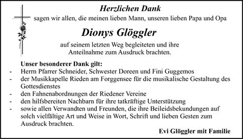 Traueranzeigen Von Dionys Gl Ggler Allg Uer Zeitung