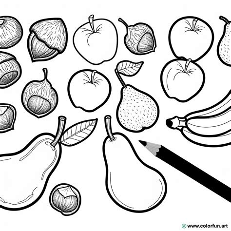 Coloriage de noisettes et de fruits à Télécharger ou à Imprimer