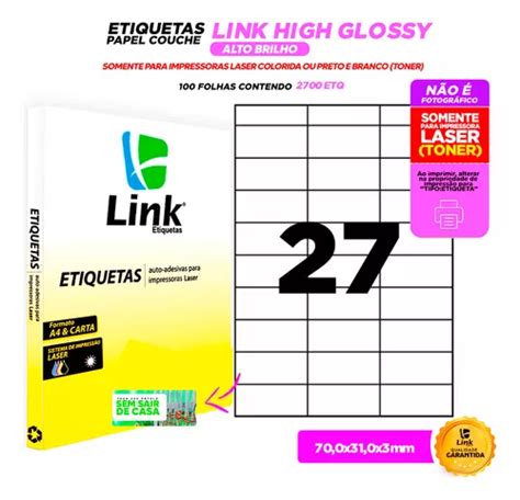 Etiqueta Adesiva A4 70 0mm X 31 0mm High Glossy 100 Folhas