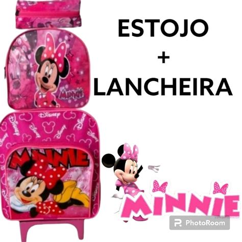 Kit Mochila Infantil De Rodinha Da Mini Minnie Mouse Menina Estojo