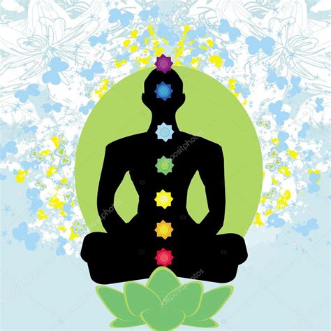 Yoga Lotus Pose Padmasana With Colored Chakra Points — Stock Vector