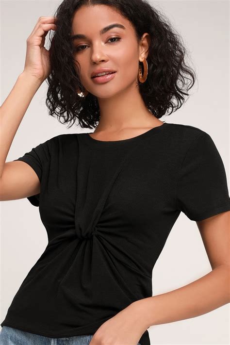 Cute Black Tee Twist Front Tee Black T Shirt Black Top Lulus