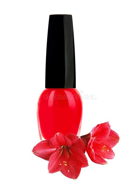 Esmalte De U As Del Color Rojo Y De La Flor Roja Hermosa Imagen De