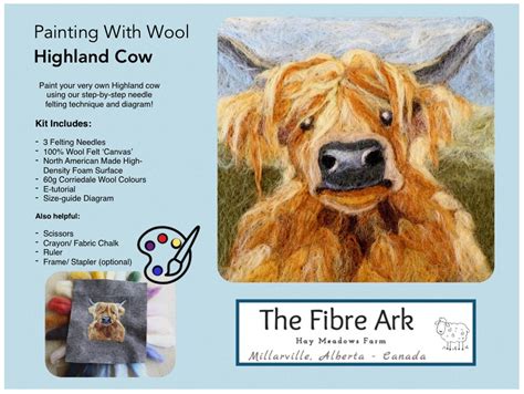 Felted Painting Kit Highland Cow Painting With Wool Felt Etsy