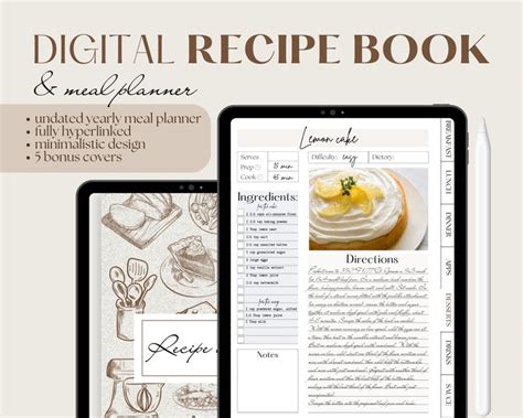 Digital Recipe Book Digital Weekly Meal Planner Goodnotes Cookbook