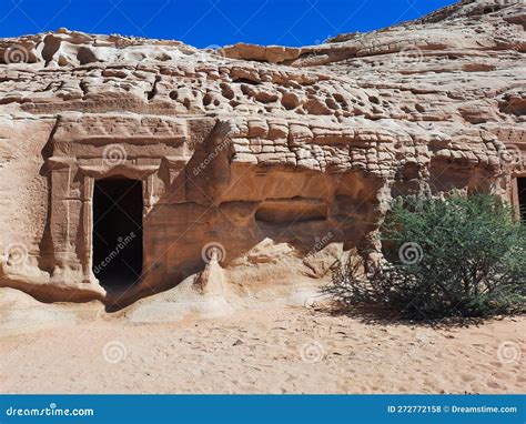 Beautiful Daytime View Of Al Hegra Madain Saleh In Al Ula Stock