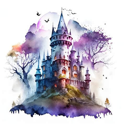 Fairytale Castle Watercolor Stock Illustrations 674 Fairytale Castle