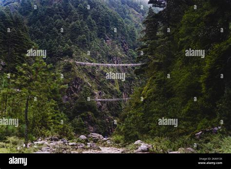 Hillary Suspension Bridge Nepal Stock Photo Alamy