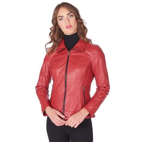 Veste cuir rouge agneau plongé col haut Rouge Cdiscount Prêt à Porter