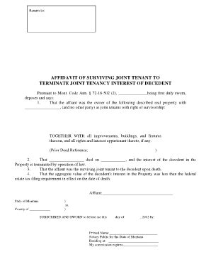 Affidavit Of Surviving Joint Tenant To Terminate Joint Tenancy Interest