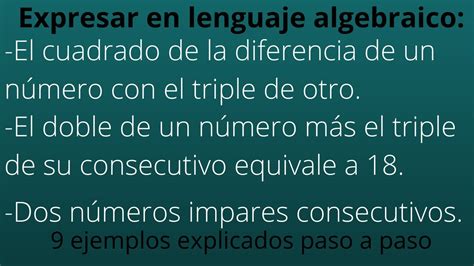 Lenguaje Algebraico 9 Ejemplos Explicados Paso A Paso Youtube