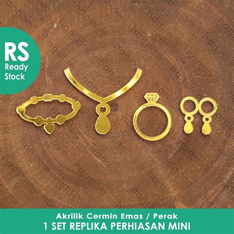 Jual Rs Set Replika Perhiasan Mini Akrilik Cermin Emas Perak