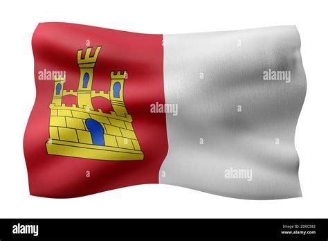 3d Rendering Of A Silked Castilla La Mancha Spanish Community Flag On A